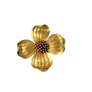 Vintage Trifari Dogwood Flower Brooch Gold Two-Tone 1.75" Estate Pin